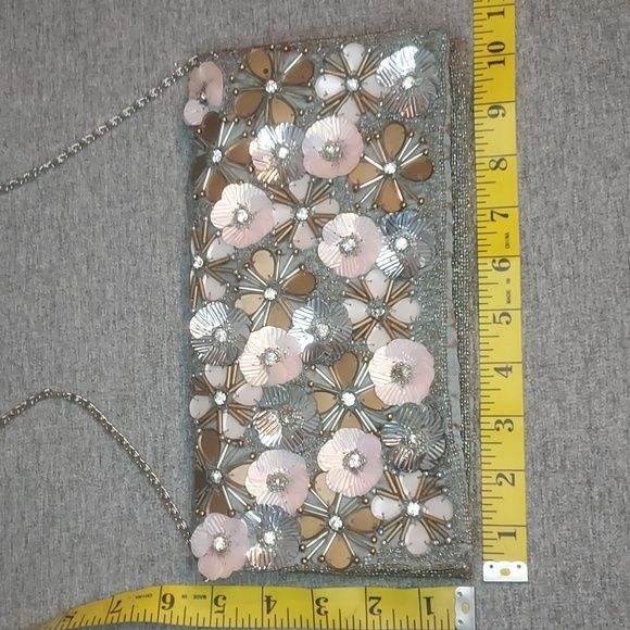 Lulu's Floral Embellished Clutch in Pink and Silver - Picture 9 of 10